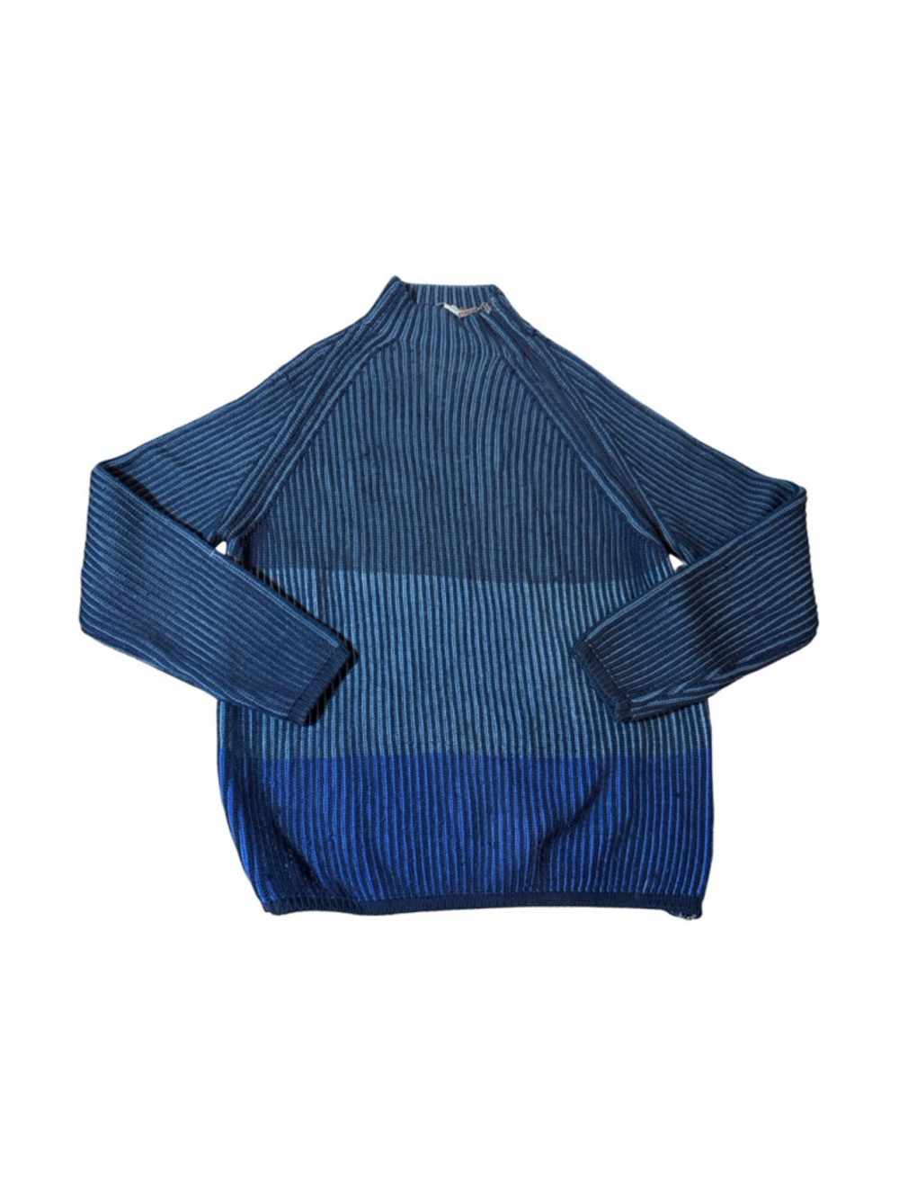Versace Classic Ribbed Knit Side Zip Sweater Blue Italy Wool Blend Medusa XXL